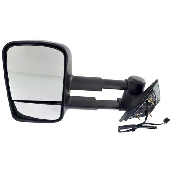 Driver Side Towing Mirror, Power Adjust, Heated, Manual Folding, Textured Black, No Signal Light, Without Memory Recall, No Puddle Light, No Auto-Dimming, With Blind Spot Glass
