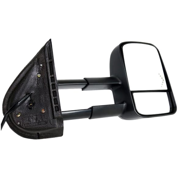 2007-2014 Chevrolet Silverado 2500 HD - Passenger Side Towing Mirror, Power Adjust, Heated, Manual Folding, Textured Black, In-glass Signal Light, No Memory, No Puddle Light, No Auto-Dim, With Blind Spot Glass