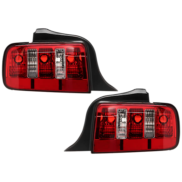 2008 Ford Mustang - Driver and Passenger Side Halogen Tail Light, Without bulb(s), Red Lens, Chrome Interior
