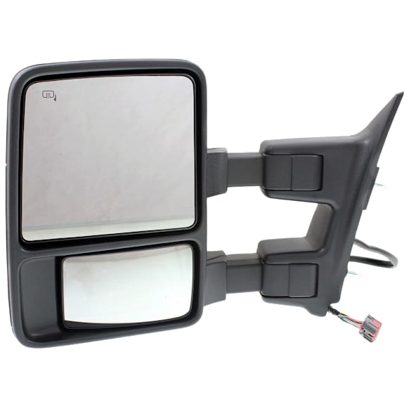Driver Side Towing Mirror, Power Adjust, Heated, Manual Folding, Textured Black, In-housing Signal Light, With Memory, No Puddle Light, No Auto-Dim, With Blind Spot Glass