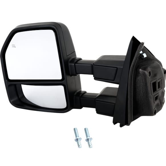 Driver Side Towing Mirror, Upper - Power Adjust, Lower - Manual Adjust, Heated, Power Folding, Paintable, In-housing Signal Light, No Memory, With Puddle Light, No Auto-Dim, No Blind Spot Feature