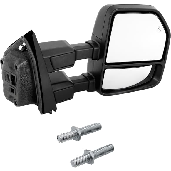 Passenger Side Towing Mirror, Upper - Power , Lower - Manual Adjust, Heated, Power Folding, Paintable, with Memory, with Blind Spot Detection in Glass, with Spotlight and Temp Sensor