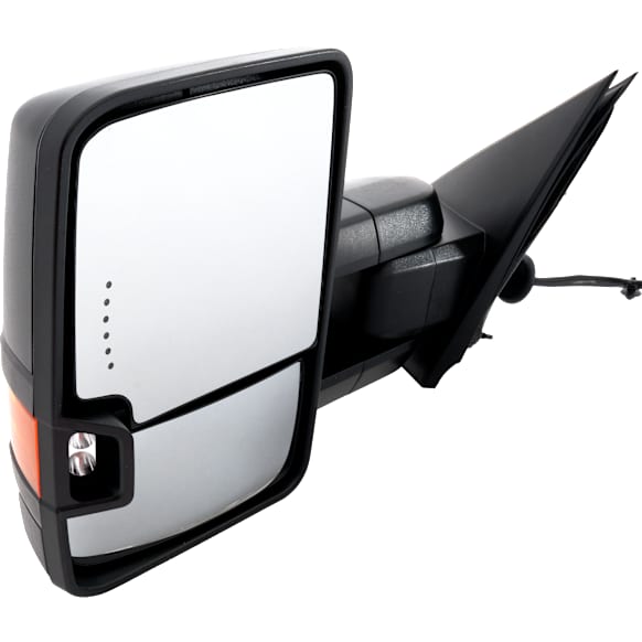 2015-2019 Chevrolet Silverado 2500 HD - Driver Side Towing Mirror, Power Adjust, Heated, Power Folding, Textured Black, In-glass Signal Light, With Memory, No Puddle Light, No Auto-Dim, No Blind Spot Feature