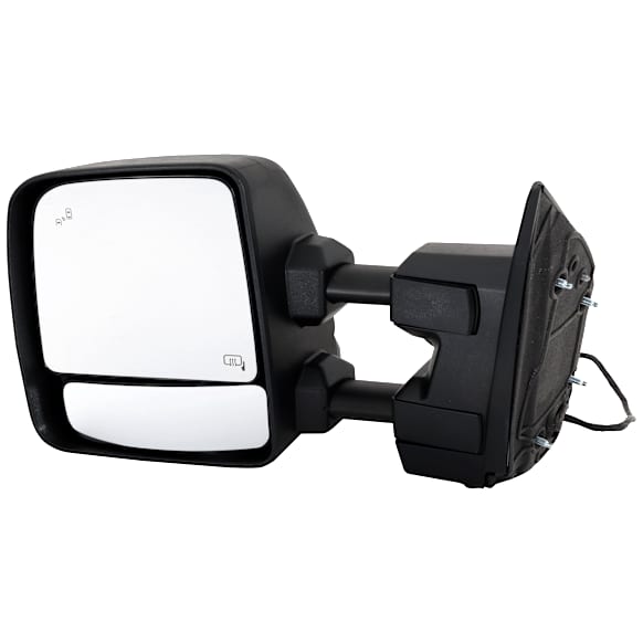 2017-2019 Nissan Titan - Driver Side Towing Mirror, Upper - Power Adjust, Lower - Manual Adjust, Heated Upper Glass; Non-Heated Lower Glass, Manual Folding, Textured Black, In-housing Signal Light, With Memory