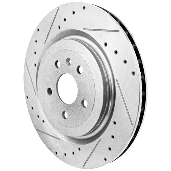 Rear, Driver or Passenger Side Brake Disc, Cross-drilled and Slotted, Vented, 5 Lugs, 14.37 in. Disc Diameter, Pro-Line Series