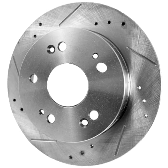2006-2015 Honda Civic - Rear, Driver or Passenger Side Brake Disc, Natural Finish, Cross-drilled and Slotted, Solid, 5 Lugs, 259.59 mm
