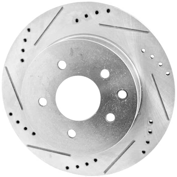 Rear, Driver or Passenger Side Brake Disc, Cross-Drilled and Slotted, Solid, 5 Lugs, 11.49 in. Disc Diameter