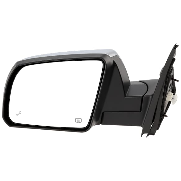Driver Side Mirror, Power Adjust, Heated, Manual Folding, Chrome, No Signal Light, No Memory, No Puddle Light, No Auto-Dim, With Blind Spot Detection in Glass