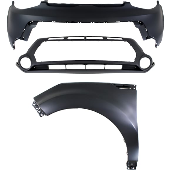 3-Piece Kit, Front, Upper and Lower Upper - Primed, Lower - Textured Bumper Cover, For Models With Two Tone Paint, Includes (2) Bumper Cover and (1) Fender