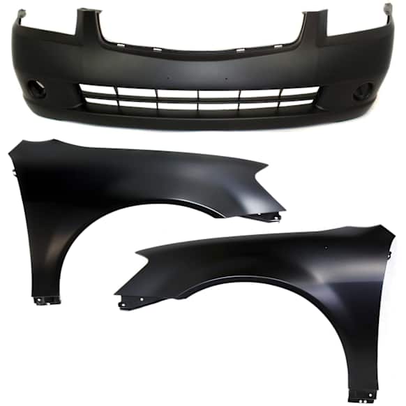 3-Piece Kit, Front Primed Bumper Cover, Sedan, Includes (1) Bumper Cover and (2) Fender