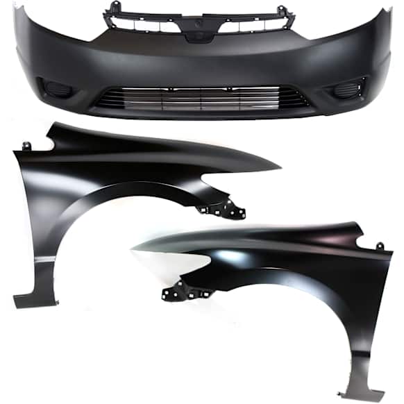 3-Piece Kit, Front Primed Bumper Cover, Includes (1) Bumper Cover and (2) Fender