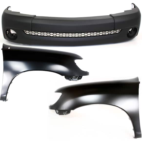 3-Piece Kit, Front Primed Bumper Cover, Standard Cab Pickup (Regular Cab), For Models Without Fender Flares, Includes (1) Bumper Cover and (2) Fender