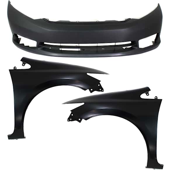 3-Piece Kit, Front Primed Bumper Cover, 2012-2015 Sedan / 2012-2013 Coupe, Includes (1) Bumper Cover and (2) Fender