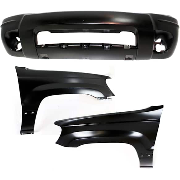 3-Piece Kit, Front Primed Bumper Cover, Includes (1) Bumper Cover and (2) Fender