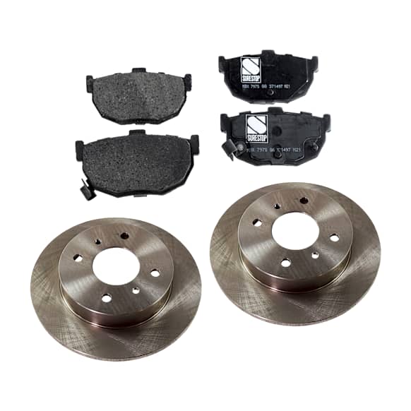 2-Wheel Set Rear Brake Disc and Pad Kit, Plain Surface 4 Lugs 258.06 mm Ceramic Pro-Line Series, Includes (2) Brake Disc and (1) Brake Pad Set