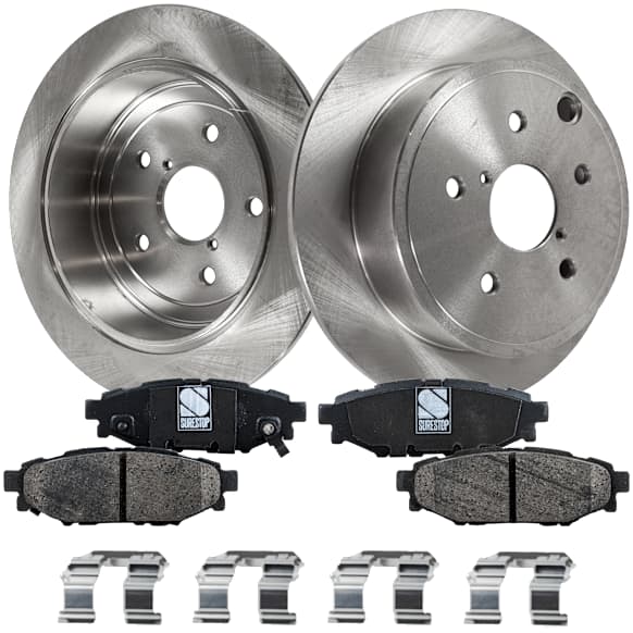 2-Wheel Set Rear Brake Disc and Pad Kit, Plain Surface 5 Lugs 286 mm Ceramic Pro-Line Series, Includes (2) Brake Disc and (1) Brake Pad Set