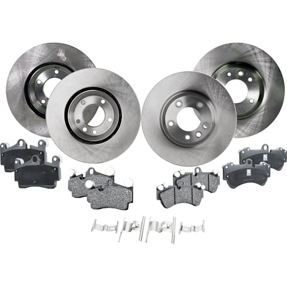 4-Wheel Set Front and Rear Brake Disc and Pad Kit, Plain Surface 5 Lugs Front-350.01 mm/Rear-329.95 mm Organic Pro-Line Series, Includes (4) Disc and (2) Pad Set