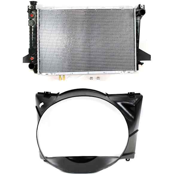2-Piece Kit Radiator, 5.0L/5.8L Engines, Aluminum Core, Plastic Tank, Includes (1) Fan Shroud and (1) Radiator