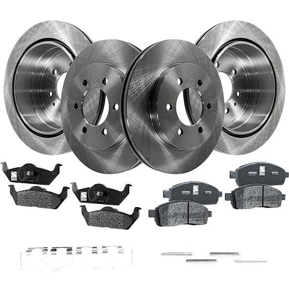 4-Wheel Set Front and Rear Brake Disc and Pad Kit, Plain Surface 6 Lugs Front-329.95 mm/Rear-347.98 mm Front-Ceramic/Rear-Semi-Metallic Pro-Line Series, Includes (2) Brake Pad Set and (4) Brake Disc