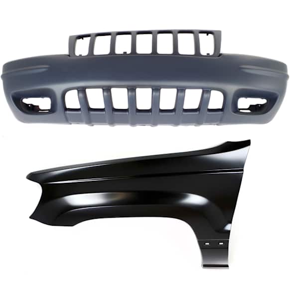 2-Piece Kit, Front Primed Bumper Cover, Includes (1) Bumper Cover and (1) Fender