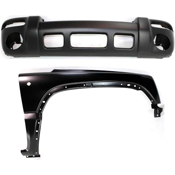 2002 Jeep Liberty - 2-Piece Kit Front Primed Bumper Cover, Includes (1) Bumper Cover and (1) Fender