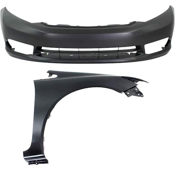 2-Piece Kit, Front Primed Bumper Cover, Sedan, CAPA Certified, Includes (1) Bumper Cover and (1) Fender