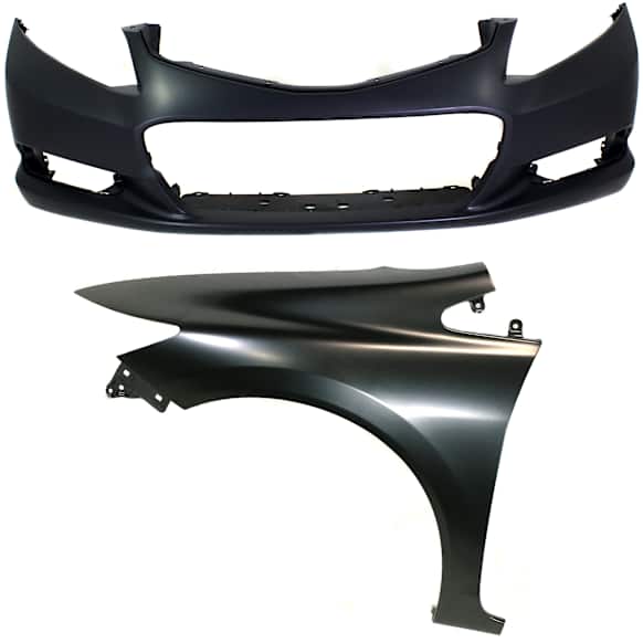 2-Piece Kit, Front Primed Bumper Cover, 2012-2015 Sedan / 2012-2013 Coupe, Includes (1) Bumper Cover and (1) Fender