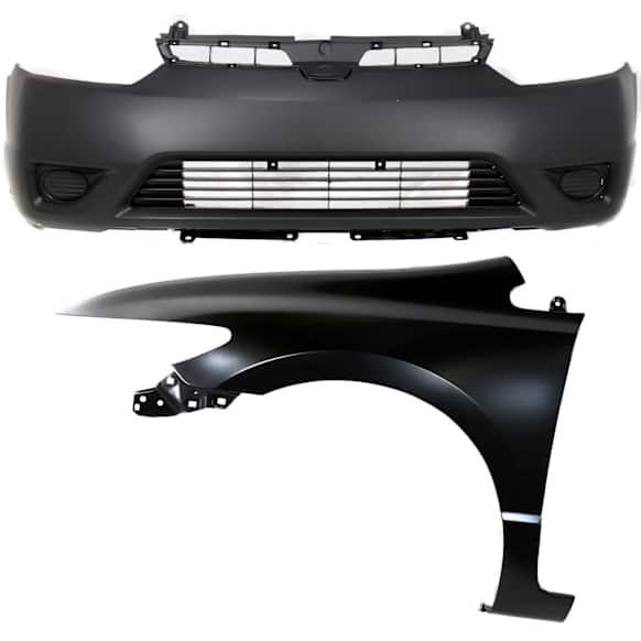 2-Piece Kit, Front Primed Bumper Cover, Coupe, CAPA Certified, Includes (1) Bumper Cover and (1) Fender