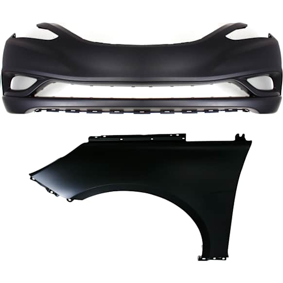2-Piece Kit, Front Primed Bumper Cover, Includes (1) Bumper Cover and (1) Fender