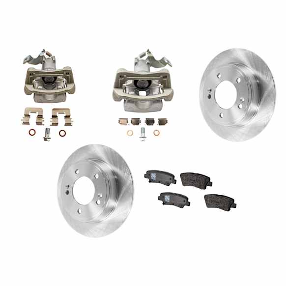 2-Wheel Set Rear Brake Kit With Calipers, Plain Surface, 5 Lugs, 261.87 mm, Mu Friction-Coating Formula, FWD, Includes (2) Caliper, (2) Disc, and (1) Pad Set