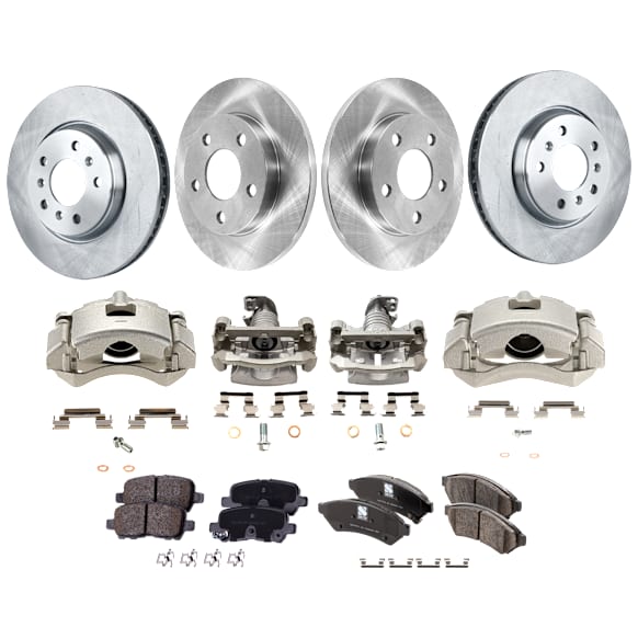 4-Wheel Set Front and Rear Brake Kit With Calipers, Plain Surface, 5 Lugs, Ceramic FWD