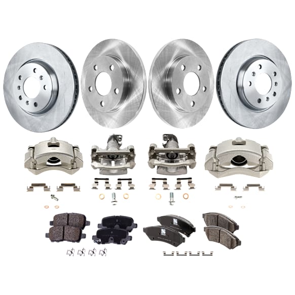 4-Wheel Set Front and Rear Brake Kit With Calipers, Plain Surface, 5 Lugs, Ceramic FWD