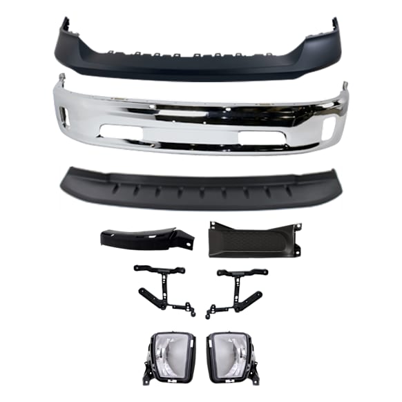 8-Piece Kit Front, Lower Bumper Chrome, Includes (1) Bumper, (1) Bumper Cover, (1) Valance, (2) Bumper Bracket, (2) Fog Light and (1) Bumper Trim