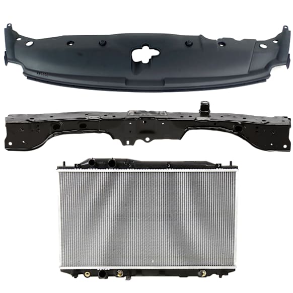 3-Piece Kit Radiator, 4-Door, Sedan, USA Built Vehicle, 1.3L, includes (1) Radiator, (1) Radiator Support, and (1) Radiator Support Cover