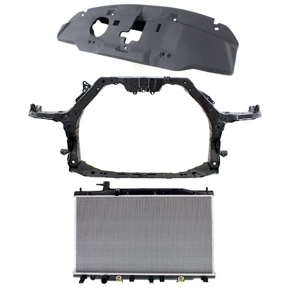 3-Piece Kit Radiator, 4 Cyl 2.4L, includes (1) Radiator, (1) Radiator Support, and (1) Radiator Support Cover
