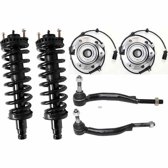 6-Piece Kit Front, Driver and Passenger Side Suspension Kit, Includes (2) Tie Rod End, (2) Shock Absorber and Strut Assembly and (2) Wheel Hub