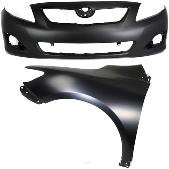 2010 Toyota Corolla - 2-Piece Kit Front Primed Bumper Cover, For Models Without Spoiler Holes, Japan Built Vehicle, CAPA Certified Includes (1) Bumper Cover and (1) Fender