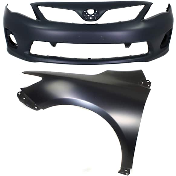 2012 Toyota Corolla LE - 2-Piece Kit Front Primed Bumper Cover, Japan Built Vehicle, CAPA Certified Includes (1) Bumper Cover and (1) Fender