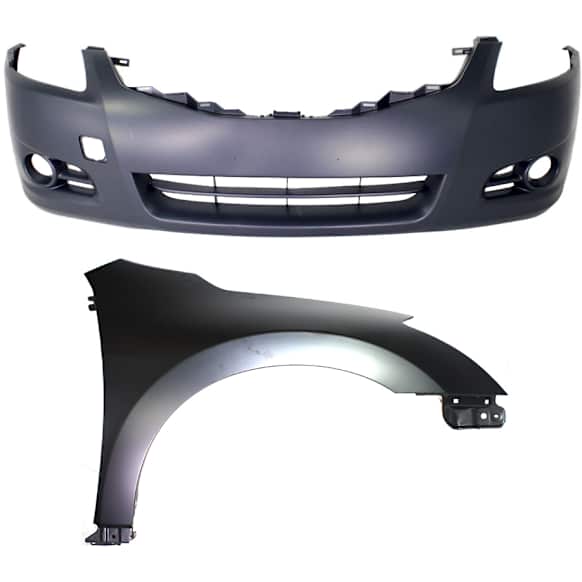 2-Piece Kit, Front Primed Bumper Cover, Sedan, CAPA Certified, Includes (1) Bumper Cover and (1) Fender