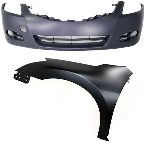 2012 Nissan Altima - 2-Piece Kit Front Primed Bumper Cover, Sedan, CAPA Certified Includes (1) Bumper Cover and (1) Fender