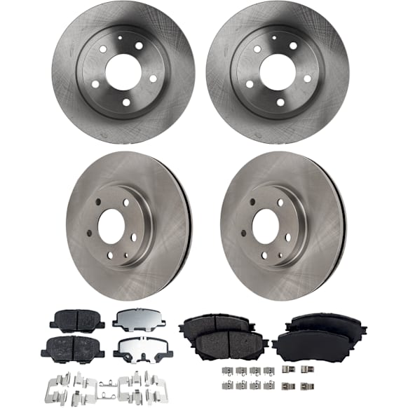 4-Wheel Set Front and Rear Brake Disc and Pad Kit, Plain Surface 5 Lugs Front-296.93 mm/Rear-277.9 mm Ceramic Pro-Line Series, Includes (4) Brake Disc and (2) Brake Pad Set