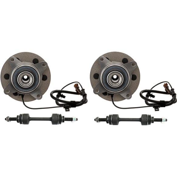 2-Wheel Set Front, Driver and Passenger Side Wheel Hub, 6 Lugs, With Bearing, 4WD, Includes (2) Sway Bar Link and (2) Wheel Hub