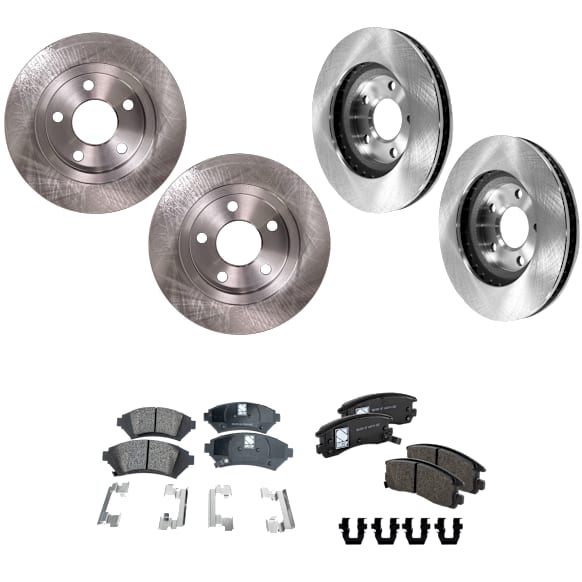 4-Wheel Set Front and Rear Brake Disc and Pad Kit, Plain Surface Front-302.77 mm/Rear-281.18 mm, Includes (4) Brake Disc and (2) Brake Pad Set