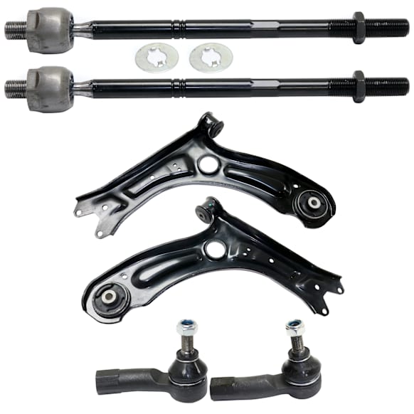 6-Piece Kit Front, Driver and Passenger Side, Lower Control Arm, Includes (2) Control Arm and (4) Tie Rod End
