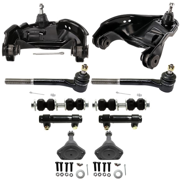 10-Piece Kit Front, Driver and Passenger Side, Upper Control Arm, Includes (2) Ball Joint, (2) Control Arm, (2) Sway Bar Link, (2) Tie Rod Adjusting Sleeve, and (2) Tie Rod End