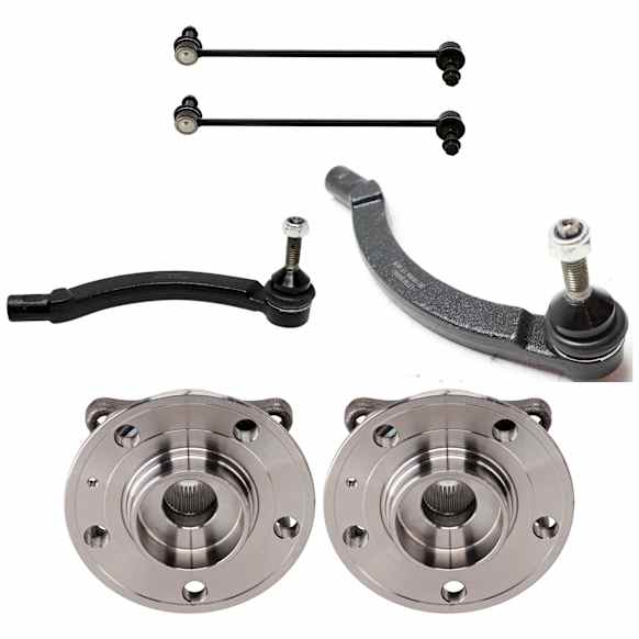 2-Wheel Set Front, Driver and Passenger Side Wheel Hub, Includes (2) Sway Bar Link, (2) Tie Rod End, and (2) Wheel Hub