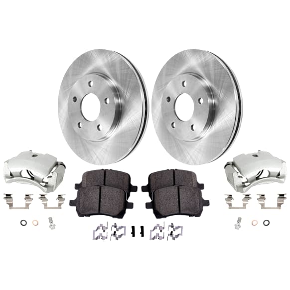 2-Wheel Set Front Brake Kit With Calipers, Plain Surface 5 Lugs 276.2 mm Ceramic FWD, Includes (2) Brake Caliper, (2) Brake Disc and (1) Brake Pad Set