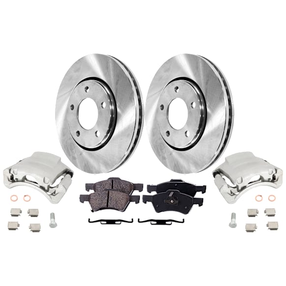 2-Wheel Set Front Brake Kit With Calipers, Plain Surface 5 Lugs 280.92 mm Ceramic FWD, Includes (2) Brake Caliper, (2) Brake Disc and (1) Brake Pad Set