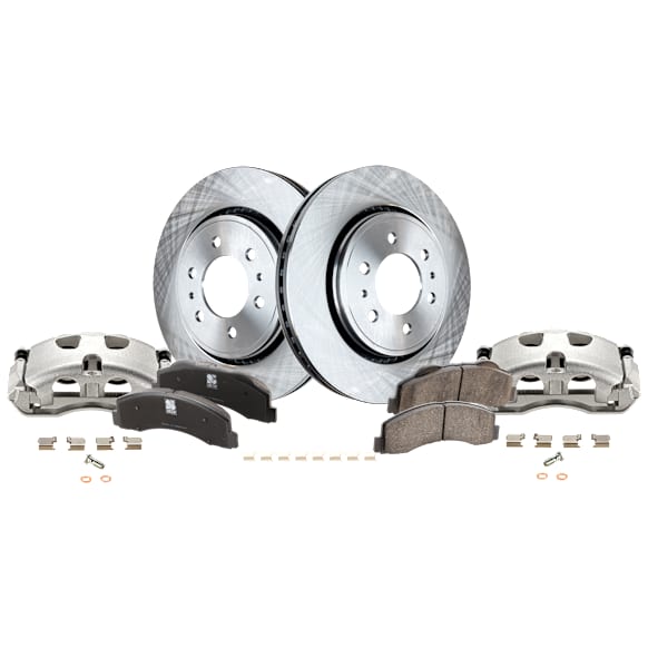 2-Wheel Set Front Brake Kit With Calipers, Plain Surface 6 Lugs 350.01 mm Ceramic, Includes (2) Brake Caliper, (2) Brake Disc and (1) Brake Pad Set