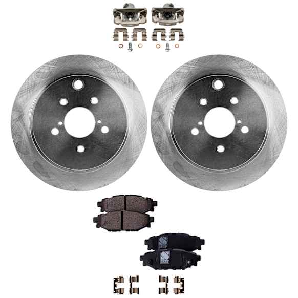 2-Wheel Set Rear Brake Kit With Calipers, Plain Surface 5 Lugs 274.07 mm Ceramic AWD, Includes (2) Brake Caliper, (2) Brake Disc and (1) Brake Pad Set